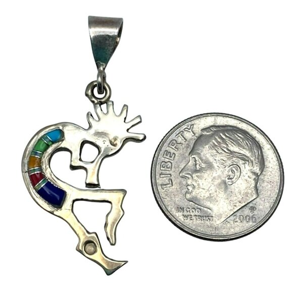 Navajo Multicolor Kokopelli Pendant Inlay Sterling Silver Fertility Kachina - Picture 3 of 3